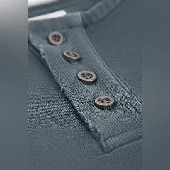 Joah Brown Henley Crop Sweatshirt Pearl Grey French Terry S - Picture 4 of 4